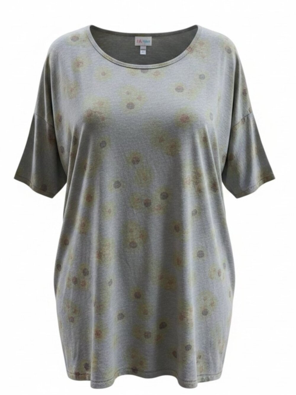 LuLaRoe Irma Gray Sunflower Scoop Neck Short Sleeve Womens Size XL  #24
